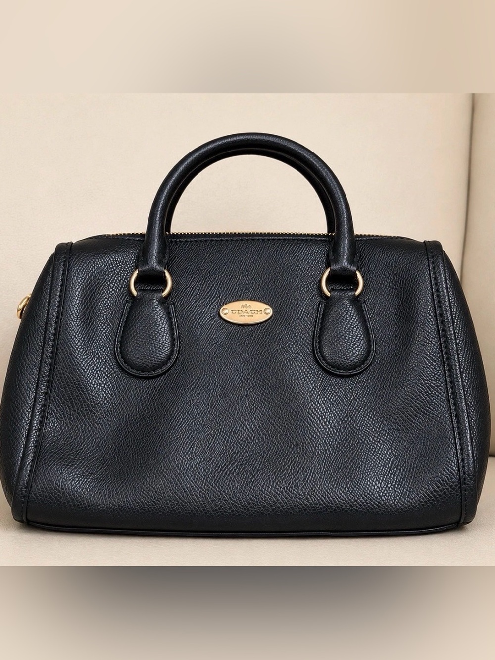 Coach Mini Satchel Crossbody Bag Navy Blue Pebbled Leather Purse